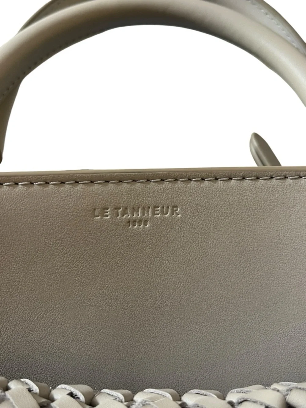 Woven Top-Handle Satchel in Light Gray and Cream